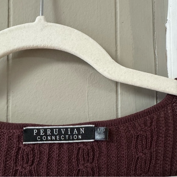 Peruvian Connection Cable Knit Sweater Dress Size MP Burgundy Red Fall Winter - Picture 4 of 8